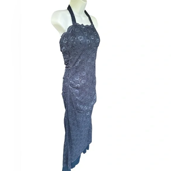 BNWT Vintage Deadstock Sequin Lace Gown & Bolero Shrug Navy Blue - 6